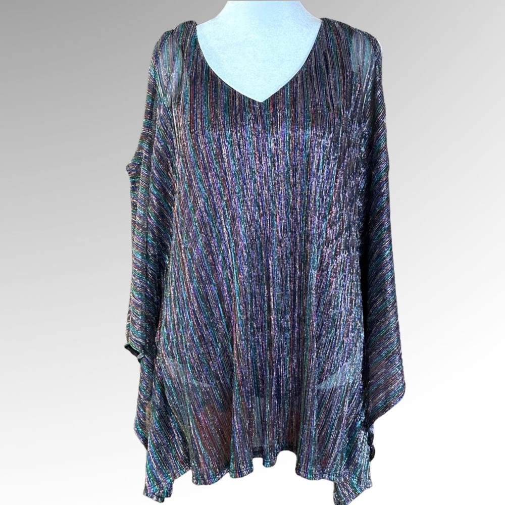 Onyx Nite metallic multi colored Sparkle Blouse Cold Shoulder Style